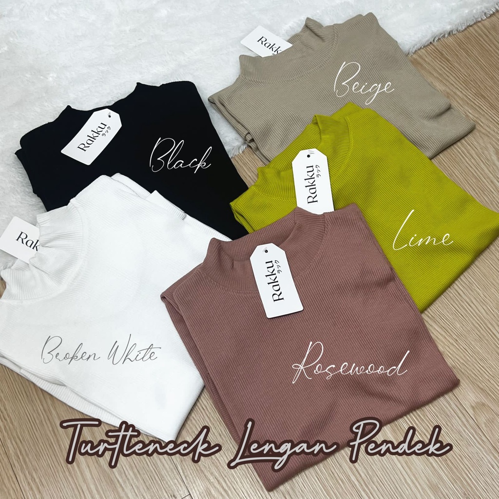 Turtleneck Inner Wanita Leher Tinggi - Rib Premium Lengan Pendek - Kaos Wanita - Atasan Korea Rakku