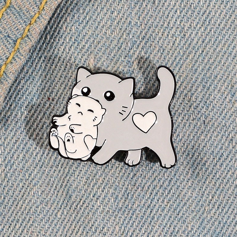 Bros Pin Enamel Desain Kartun Hewan Kucing Ibu Dan Bayi Untuk Hadiah