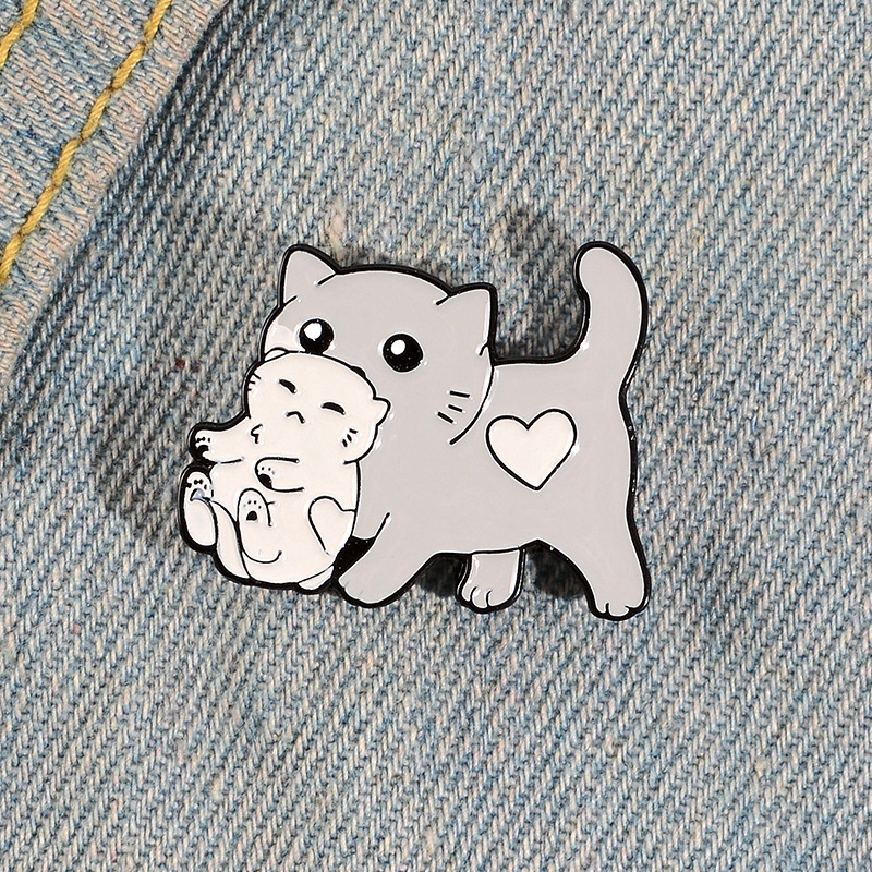 Bros Pin Enamel Desain Kartun Hewan Kucing Ibu Dan Bayi Untuk Hadiah