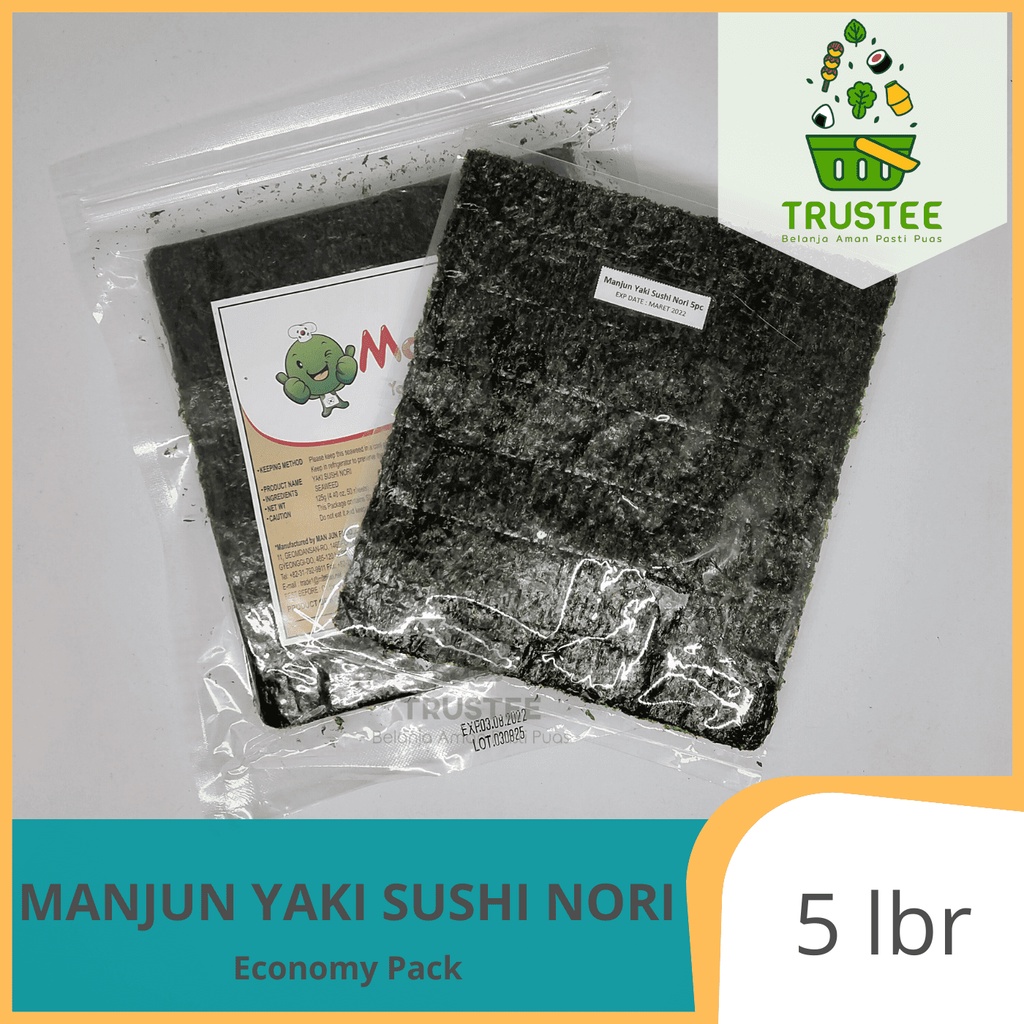 

Manjun Nori HALAL Seaweed Rumput Laut Sushi Gimbap Korean Yaki Sushi Nori ISI 5pcs lembar sheet