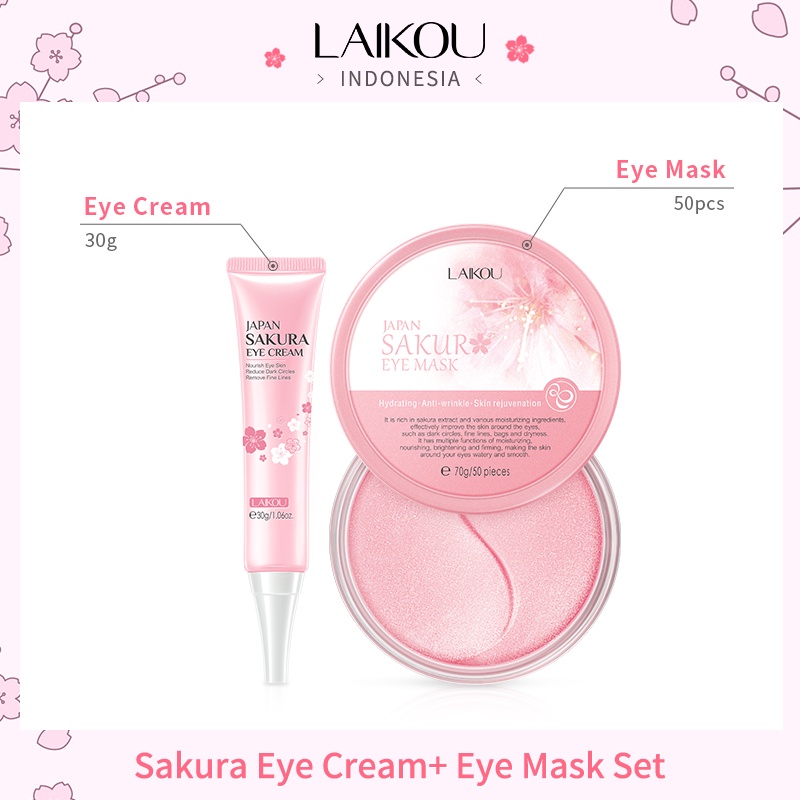 LAIKOU Jepang Sakura Eye Mask Memudarkan Lingkaran Hitam Krim Mata Mengurangi Kantong Mata 2 Pcs