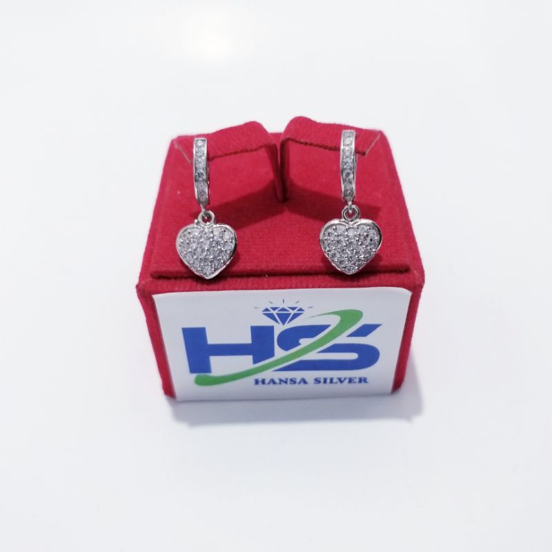 Anting Perak Asli Silver 925 Lapis Emas Putih Model Jepit Agogo Love - Anting Wanita Anti Karat