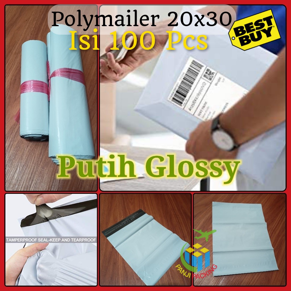 

Polymailer Putih 20x30 isi 100 Kantong Plastik Polimer Glossy Olshop Premium