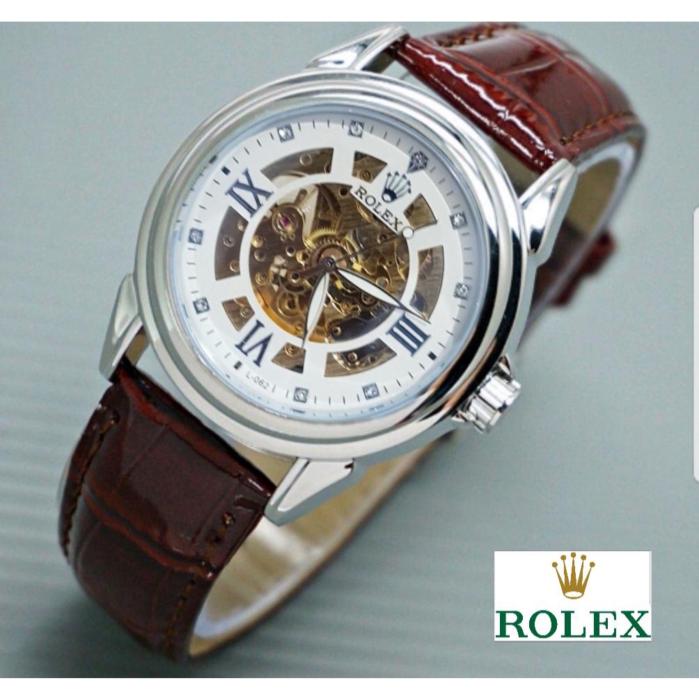 (COD) JAM TANGAN OTOMATIS PRIA KULIT ROLEX FULL SET