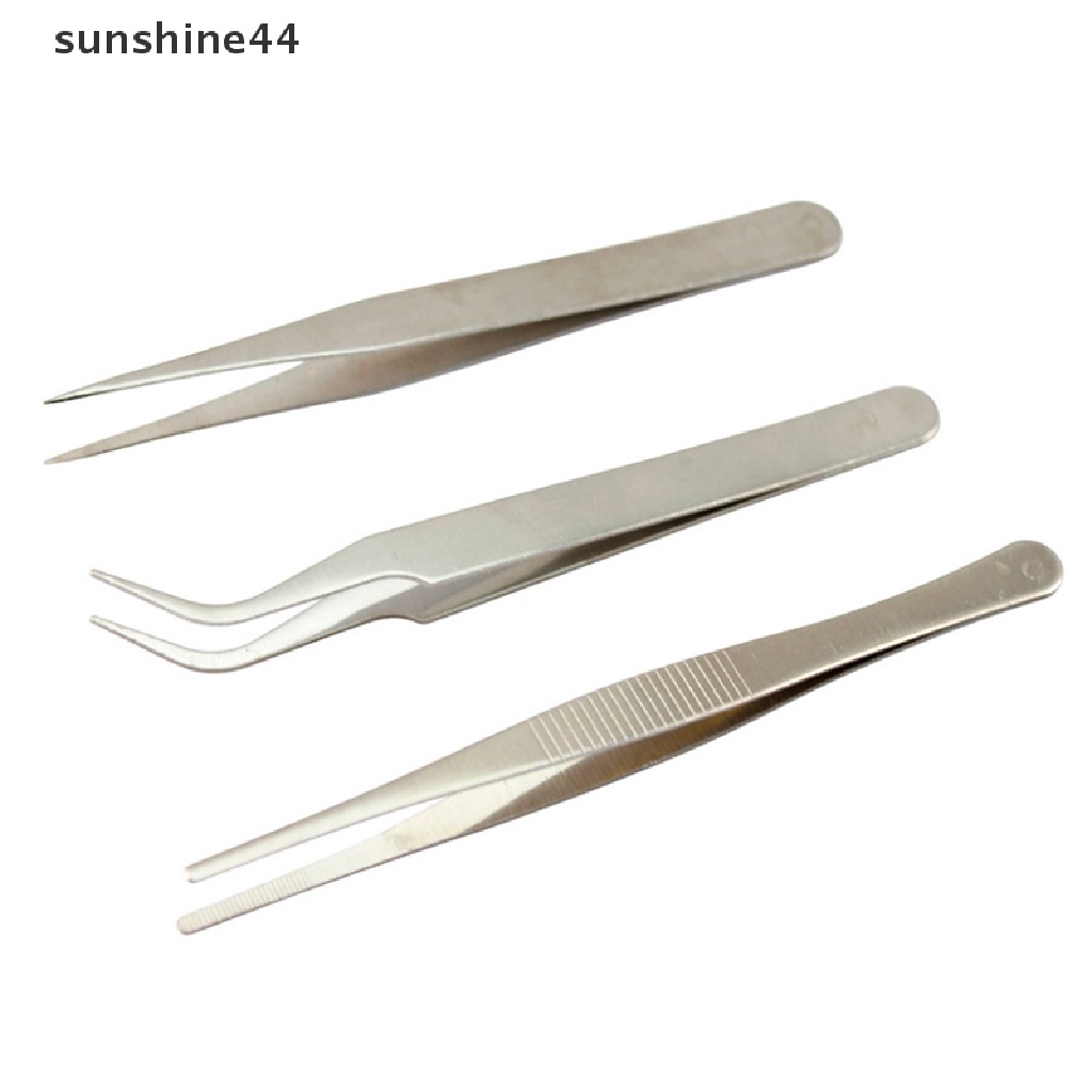 Sunshine 3Pcs Pinset Presisi Bahan Stainless Steel Untuk Reparasi Elektronik