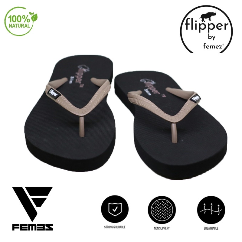 Sandal Jepit Japit ORIGINAL Flipper by Femez Slim Hitam Mocca Anti Slip