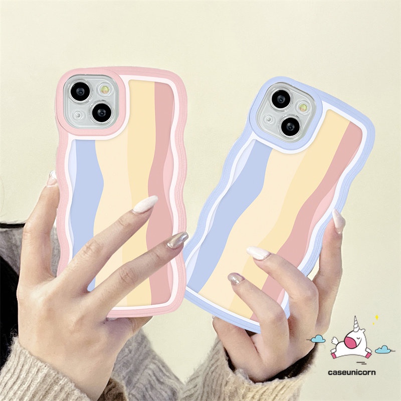 Rainbow Case Oppo A17 A17K A54 A15 A57 A78 A16 A77s A74 A95 A77 A96 A12 A3s A16K A5 A9 A5s A58 A12E A7 A55 Reno 8T 7Z 8Z 58 7 6 A76 A16s F9 A53 A1K A52 A16E Sarung Tepi Bergelombang Lembut