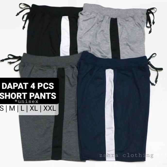 DAPAT 4 Pcs - Celana Pendek Pria Wanita Komb List Bahan Baby Terry