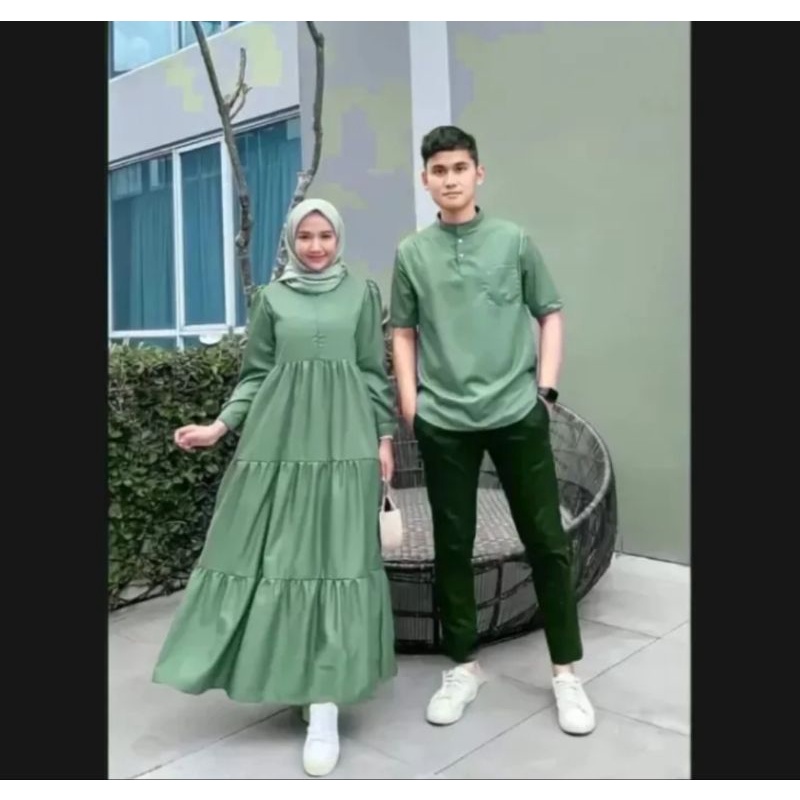 Baju Couple Muslim Terbaru/ Baju Pasangan Wanita Koko + Gamis/ Baju Couple Pasangan Muslim Polos/ Baju Kondangan