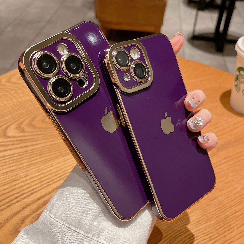 Soft Case Silikon Plating Mewah Shockproof Dengan Pelindung Lensa Untuk iPhone 14 13 12 11 Pro Max 14 Plus