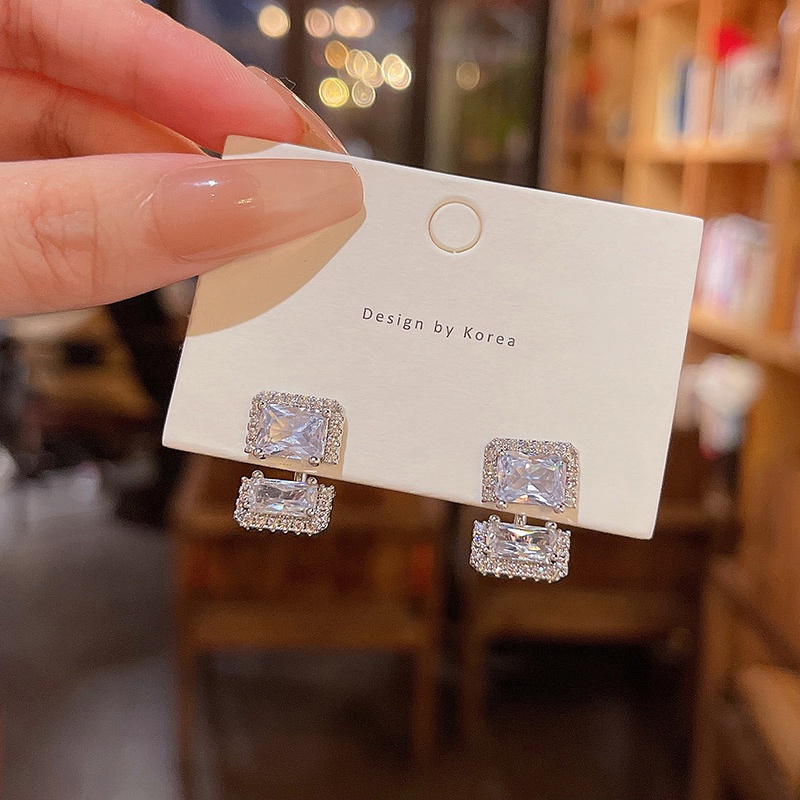 Anting Tusuk Sterling silver 925 Desain Geometri Hias Zircon Untuk Wanita
