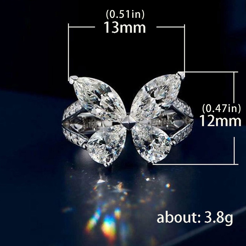 Fancyqube Cincin Bentuk Kupu-Kupu Warna Silver Aksen Kristal Cubic Zirconia Untuk Wanita