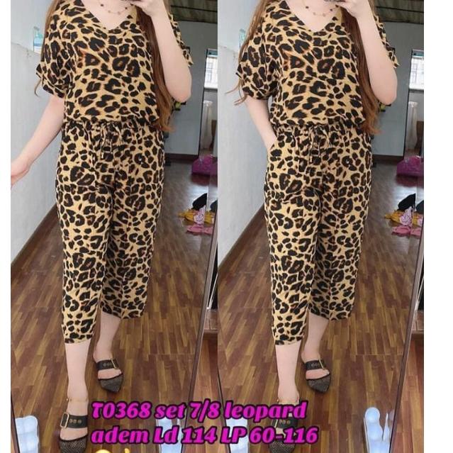 ASZ1-5TAY3 Setelan wanita motif leopard / setcel rayon / baju setelan wanita kekinian / set macan [B