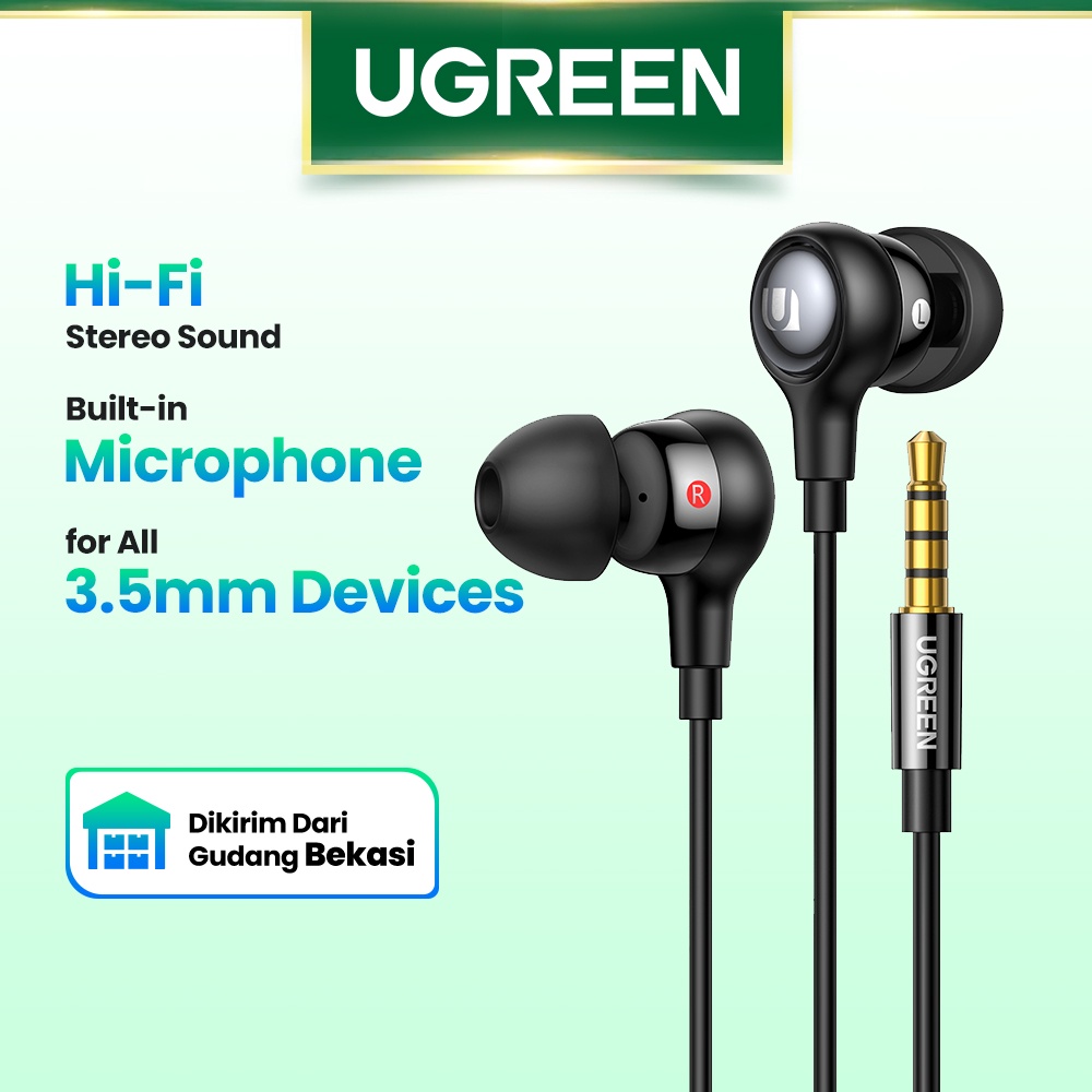 【Stok Produk di Indonesia】Ugreen Headset Earbuds Kabel 3.5mm Dengan Mic Untuk Android Mp3 Mp4 Pad iPhone 14 13 pro Max 13 / 12 / 11 / XS Max / XR / X / 8 / 7 plus / 8 plus