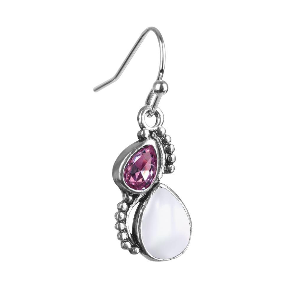 R-flower Moonstone Earrings Perhiasan Tunangan Lapis Perak925 Amethyst Hook Eardrop