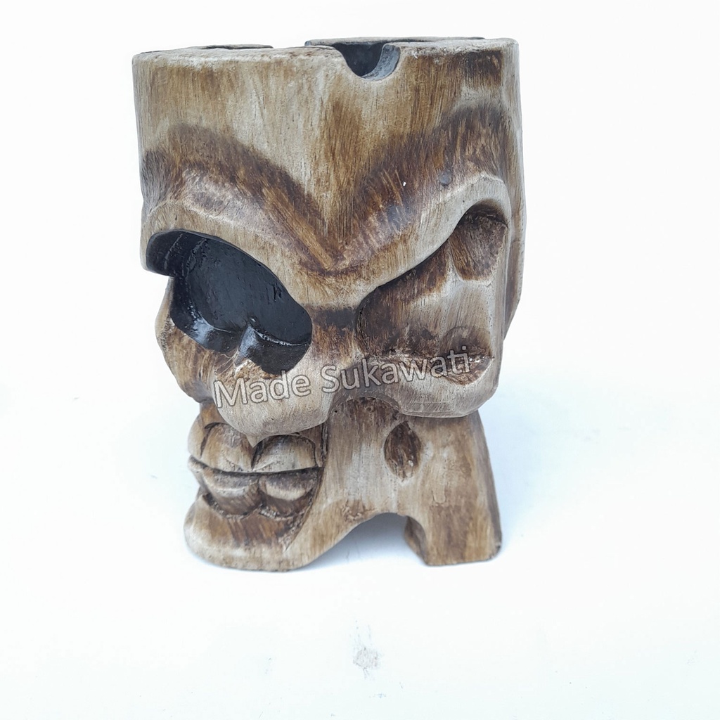 Asbak Kayu Tengkorak Skull Kerajinan ukiran handmade bali