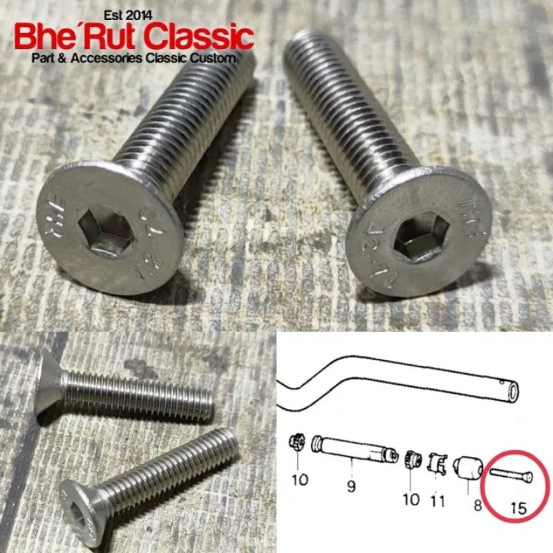 Baut Jalu Stang Honda Tiger Tiger Revo TIREV Kunci L Asli Stainless (2Pcs)