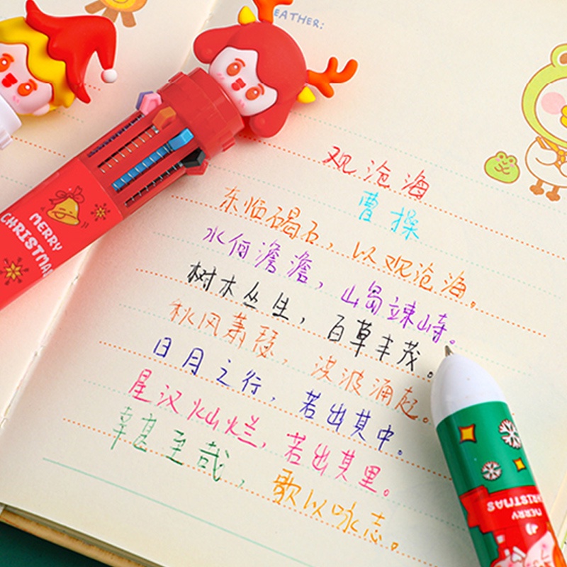 10 in 1 Pulpen / Bolpoin Retractable Seri Merry Christmas Warna-Warni Untuk Anak