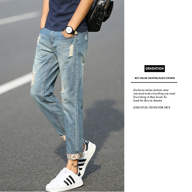 Celana jeans panjang pria Celana jeans pria sobek celana korean style pria jeans pria slim fit jeans celana blue jeans pria