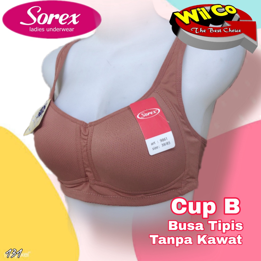 K131 - BRA/BH WANITA SOREX TANPA KAWAT BUSA TIPIS TIGA PENGAT SIZE 34 - 40