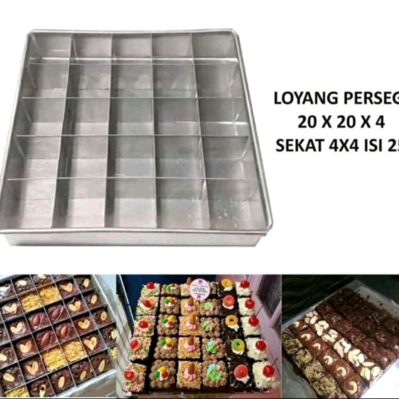 Loyang Brownis Sekat 20x20cm Isi Skat 25 Bahan alumunium Anti Karat