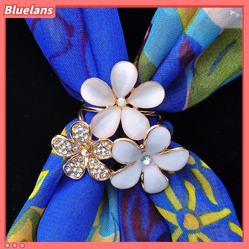 Bluelans Women Shiny Rhinestone Inlaid Flower Scarf Ring Clip Holder Brooch Pin Buckle