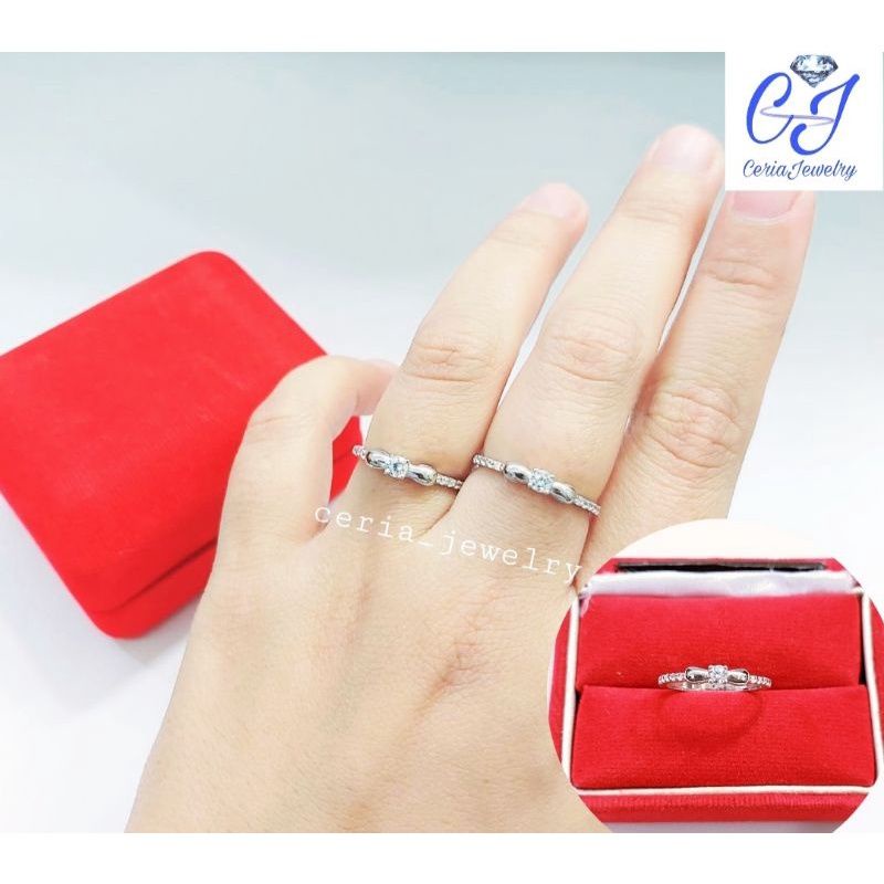 Cincin Perak Asli Silver 925 Lapis Emas Putih Model Pita - Perhiasan Perak Wanita