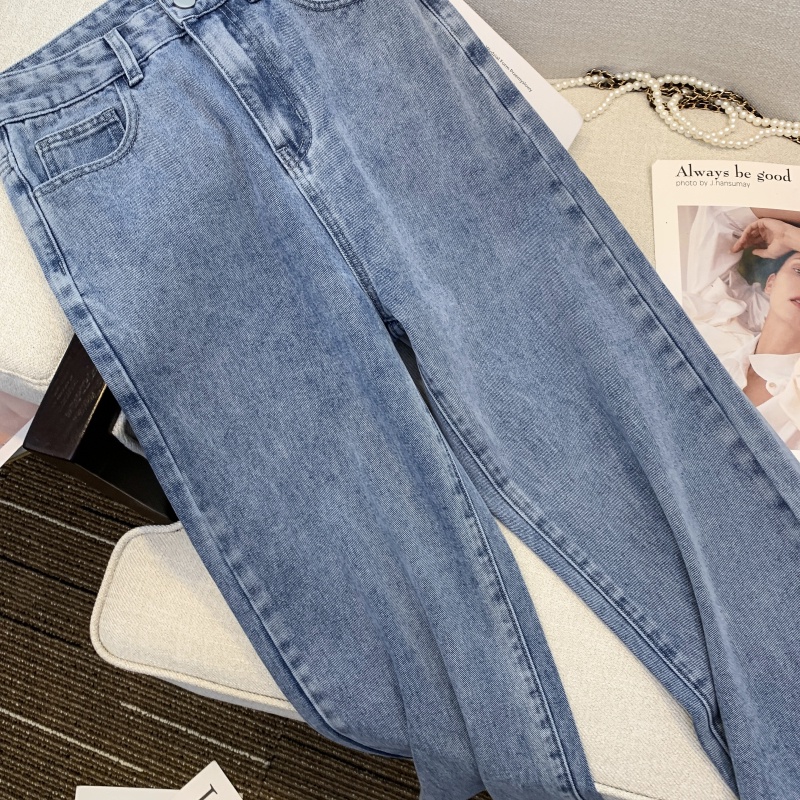 Celana HW Jeans Polos Biru/ High Waist kulot Celana Jeans Panjang Wanita （realpict）