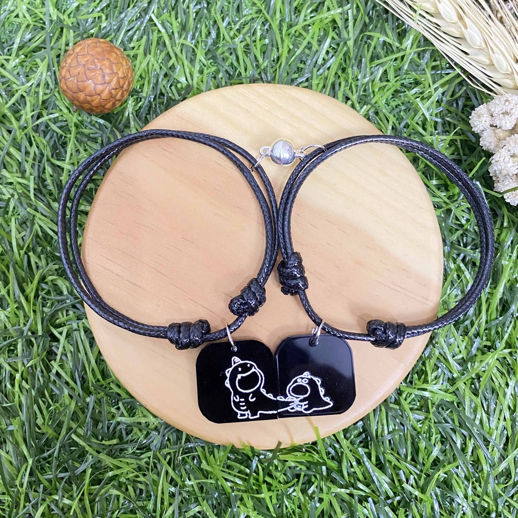 Gelang Couple Dino SERIES V2 Magnet Gelang Tangan Couple Pasangan Dan Sahabat Tali Hitam Pria Wanita Keren P2