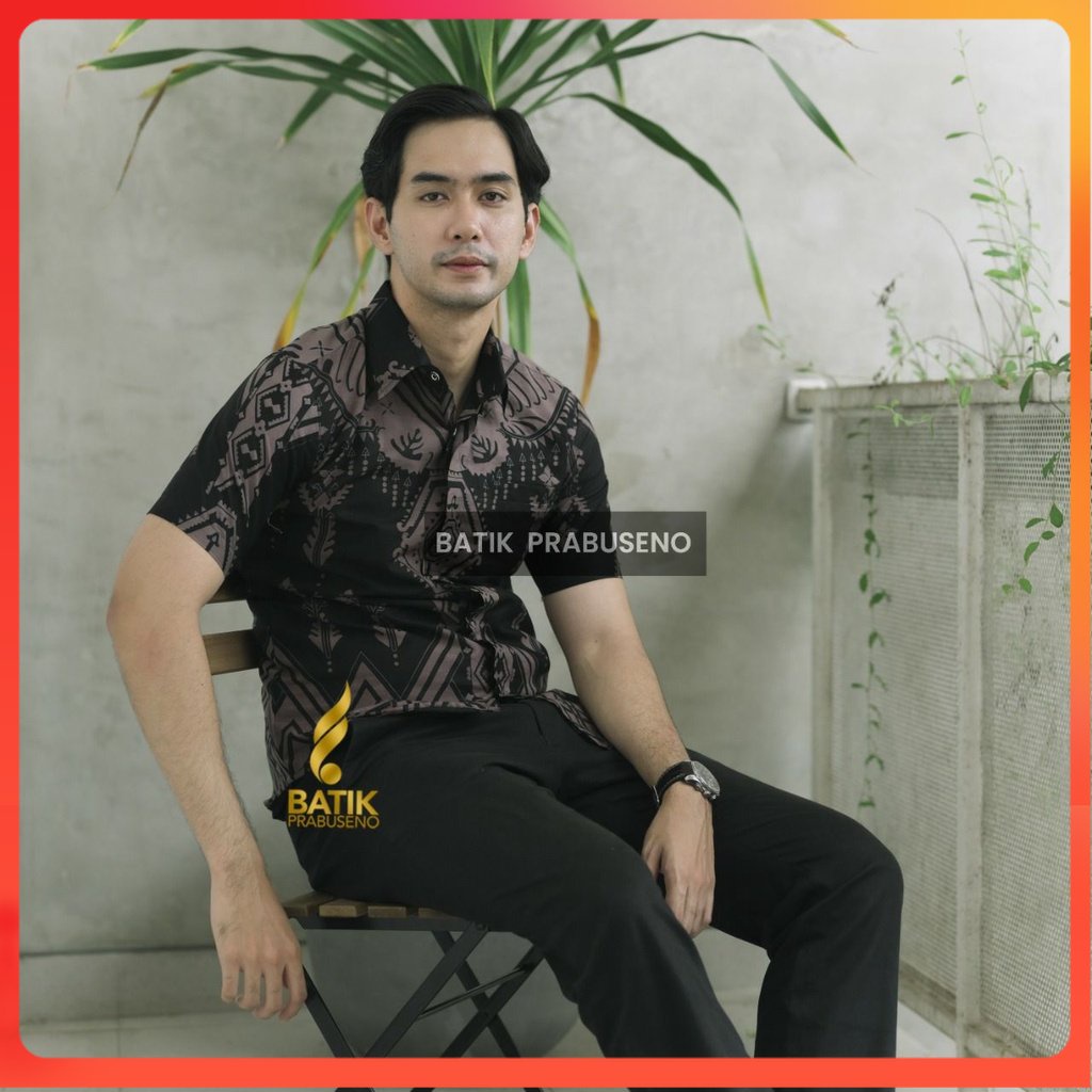 AJI SONETA Kemeja Batik Pria Lengan Pendek Slim Fit Original Ori Prabuseno Full Furing Jumbo Modern 
