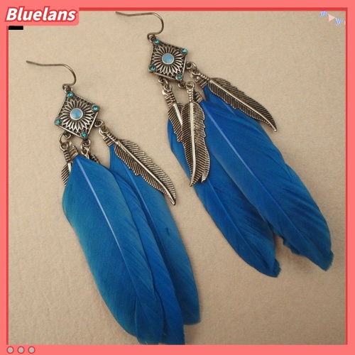 Anting Kait Gantung Wanita Desain Daun Bulu Gaya Vintage Kreatif Untuk Pesta / Hadiah