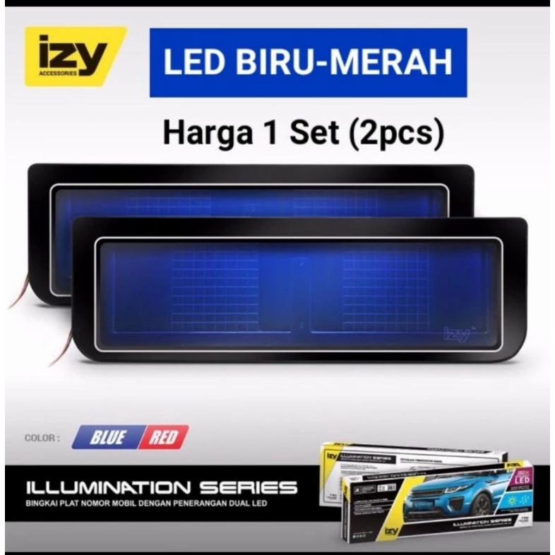 DUDUKAN PLAT NOMOR IZY LED BIRU MERAH ( HARGA SEPASANG)