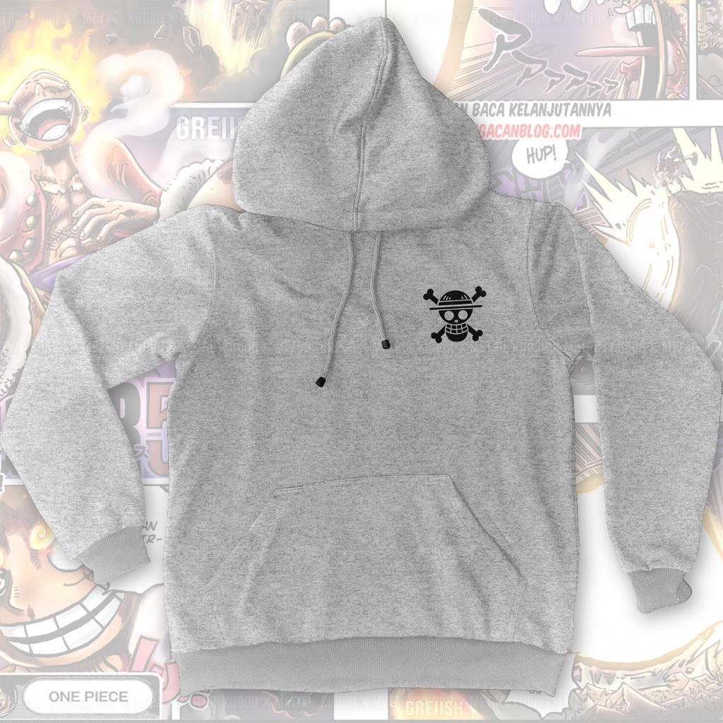 Hoodie God Nika Line Art Grey Anime Manga One PIece Premium Unisex