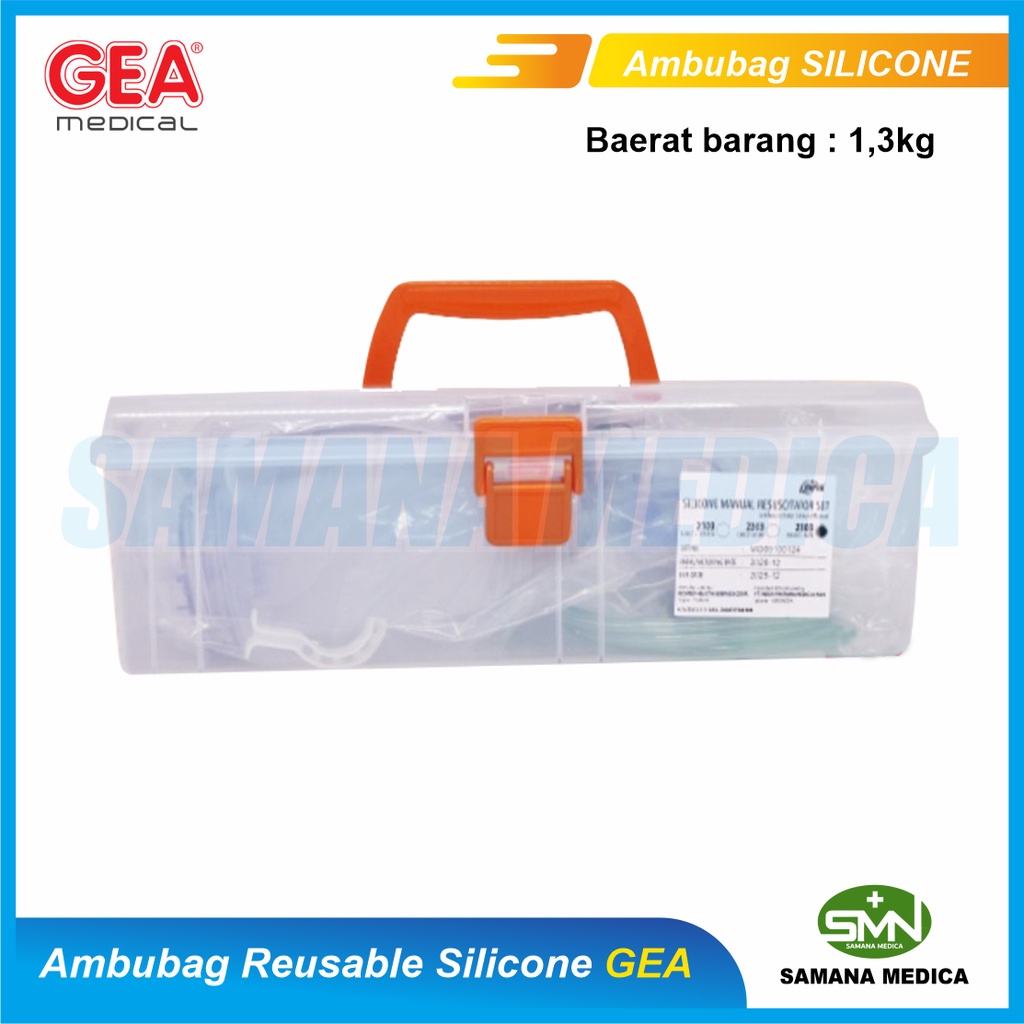 Ambubag Reusable Silikon SILICONE Manual Rescucition Set Bayi Anak dan Dewasa GEA dengan Hardcase Murah Promo