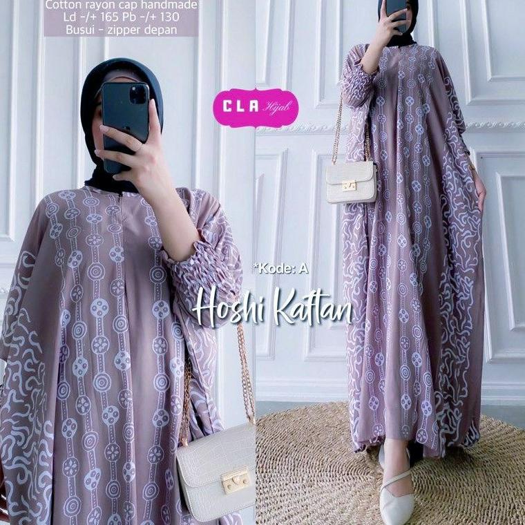 Metasha Kaftan Size Jombo XXXXL Motif Cap Encim Warna Soft Busui Resleting Rayon Tebal / Kaftan Wani