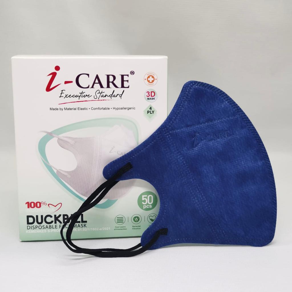 Masker ICARE Duckbill EMBOS Earloop 4ply isi 50pcs 3D PREMIUM QUALITY Disposable