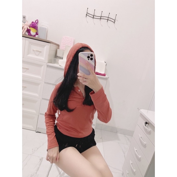 Hodie wanita | hodie lengan panjang rib wanita | atasan hodie knit polos | top hodie wanita | korean fashion wanita | aquarius boutique 89