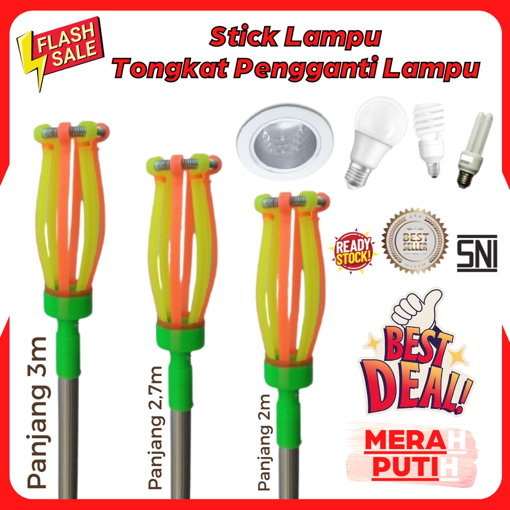 Tongkat Lampu Stick - Tongkat Pengganti Lampu 3 Meter - Stick Lampu Pasang Ganti Stik Lampu