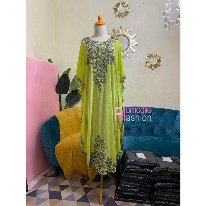 Laris Kaftan payet Gamis Pesta warna hitam terbaru kaftan modern momodlie - LIME