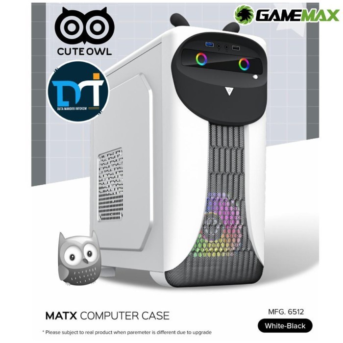 Gamemax Cute Owl ARGB Fancy Lovely Owl m-ATX Gaming Case White Black