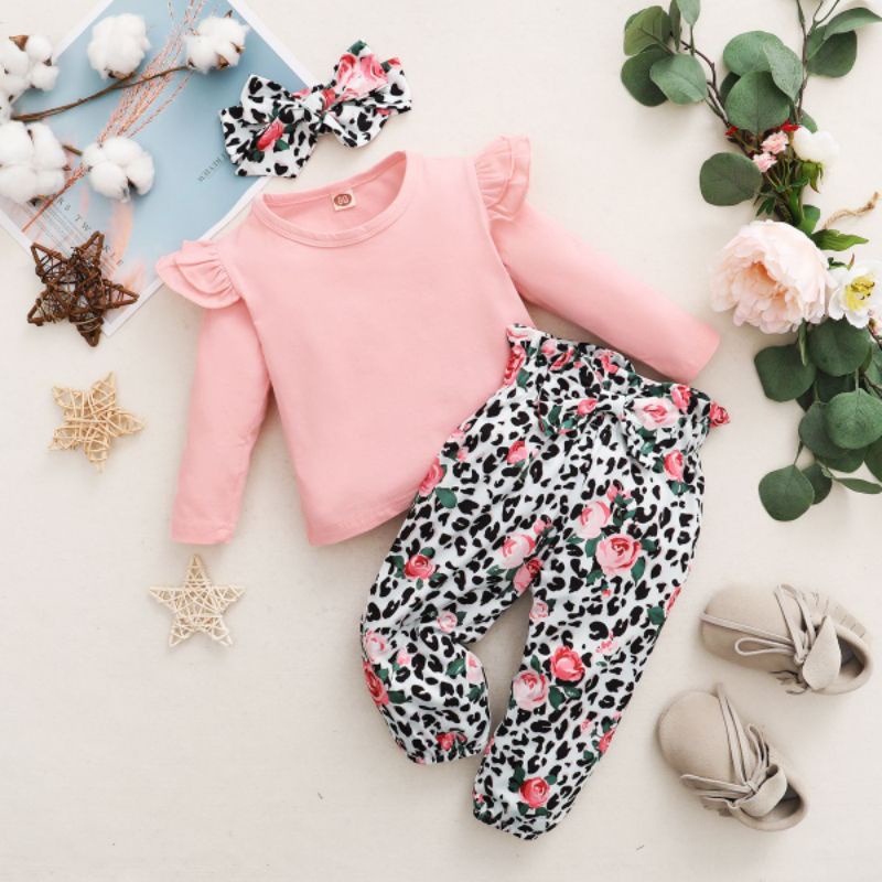 BABY K2 - Bodyset Bunga Hijau &amp; Leopart Pink