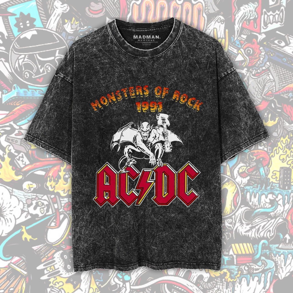 MADMAN Kaos ACDC Premium Oversize Stone Wash T-Shirt | Stone Wash T-Shirt  | Oversized T-shirt | Sto