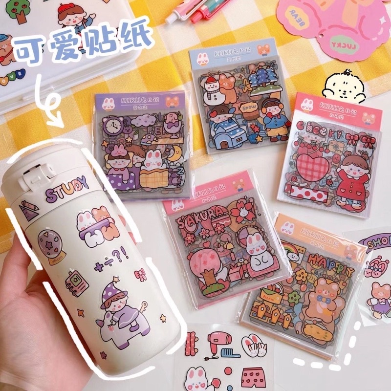 Stiker Waterproof Sticker Botol Minum Tumblr Viral Lucu Korea / Stiker Motif Kartun Korea Lucu Anti Air Dekorasi Handbook Scrapbook DIY