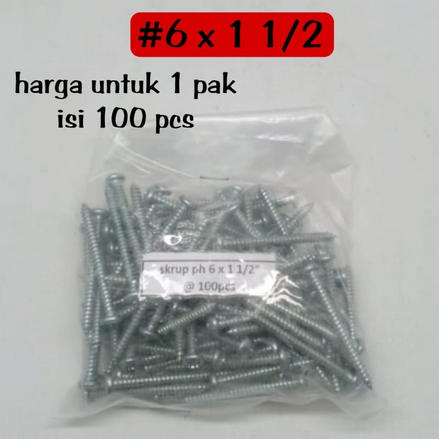 Skrup Sekrup Tapping 6 x 1 1/2 (4 cm) kepala bulat - per pak isi 100 pcs