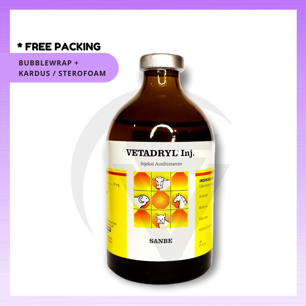 Vetadryl Injeksi 100ml Obat Anti Alergi Antihistamin Untuk Hewan