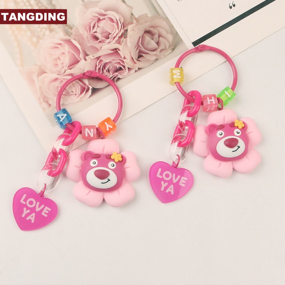 【COD Tangding】Gantungan Kunci Mobil Bentuk Beruang Warna Pink Bahan Akrilik Untuk Wanita