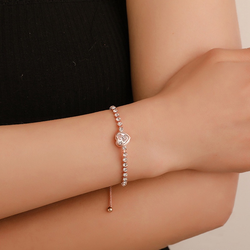 Gelang Tangan Silver Hias Kristal Berlian Imitasi Untuk Wanita