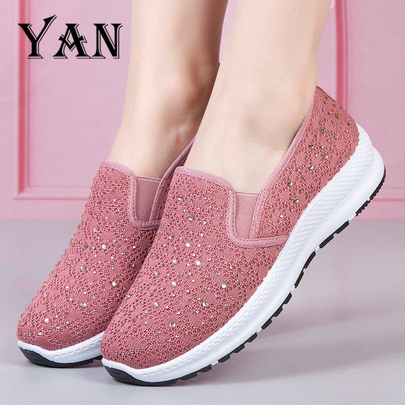 YAN Sepatu Santai Wanita Sepatu Slip On Wanita Sepatu Olahraga Kasual Rajut Terbaru