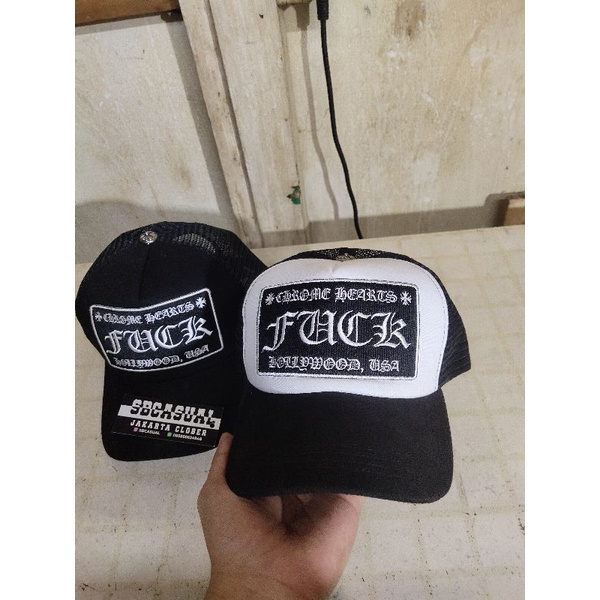 CHROME HEARTS FU*K ORIGINAL Topi Jaring Trucker Cap Branded Second PL Bekas Murah