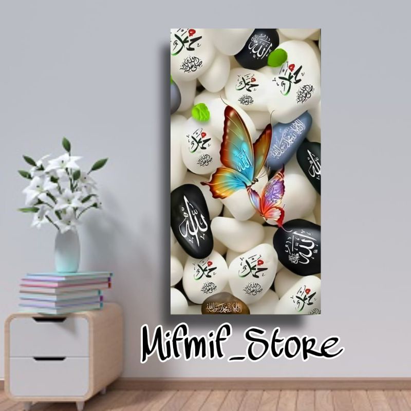 Jam Dinding Minimalis Kaligrafi Unik 1 Set - Jam Dinding Kaligrafi Arab Besar Murah-Walldecor Putih